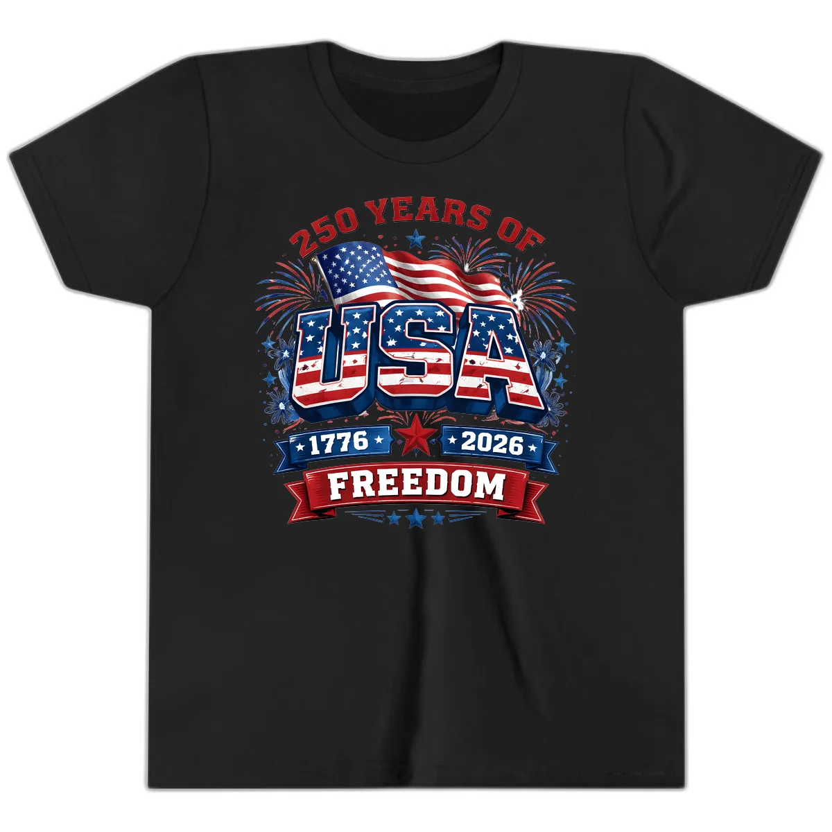 USA 250th Anniversary Freedom Celebration Youth T-Shirt in Black