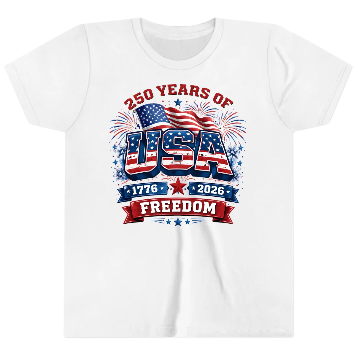 USA 250th Anniversary Freedom Celebration Youth T-Shirt in White