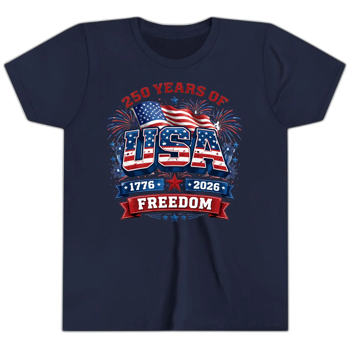 USA 250th Anniversary Freedom Celebration Youth T-Shirt in Navy