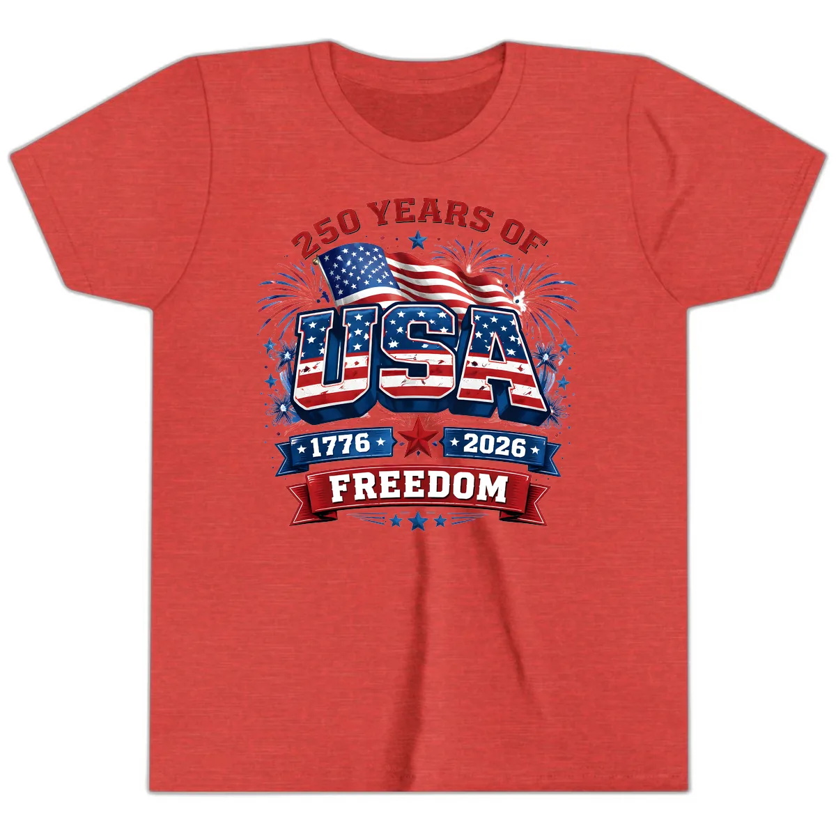 USA 250th Anniversary Freedom Celebration Design Youth T-Shirt in Heather Red