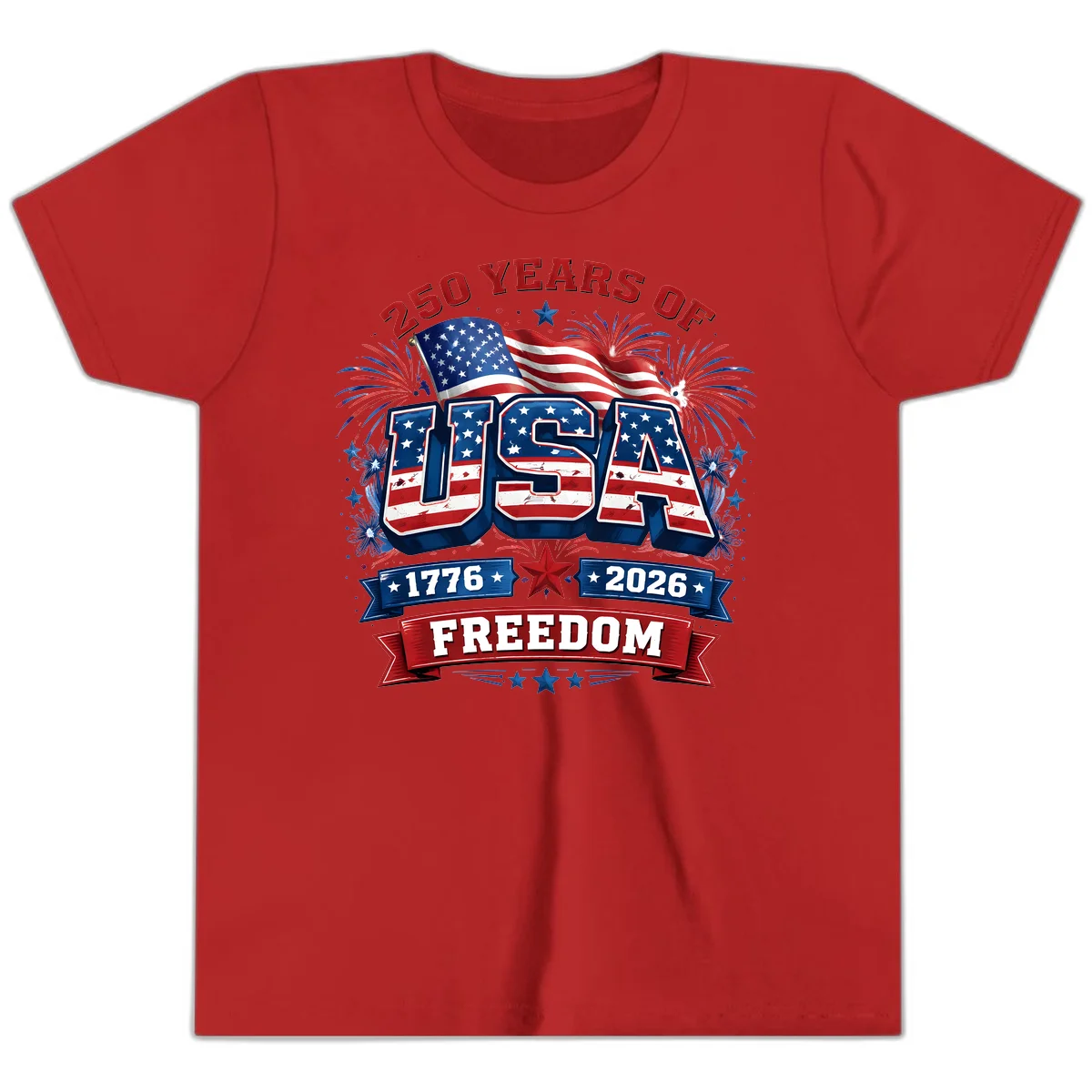 USA 250th Anniversary Freedom Celebration Youth T-Shirt in Red