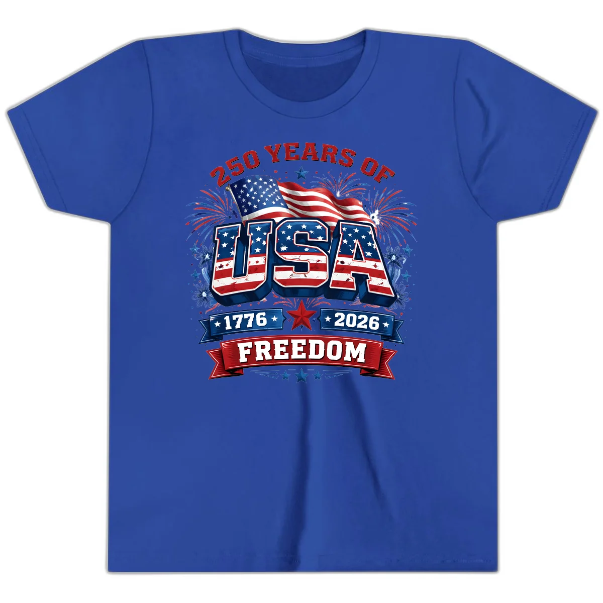 USA 250th Anniversary Freedom Celebration Youth T-Shirt in True Royal