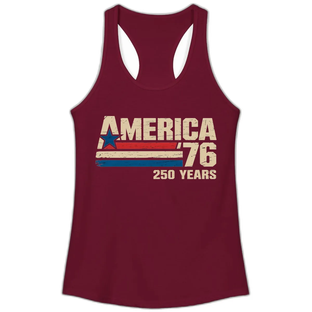 America '76 250 Years Commemorative Design Ladies Tank in Solid Cardinal Red