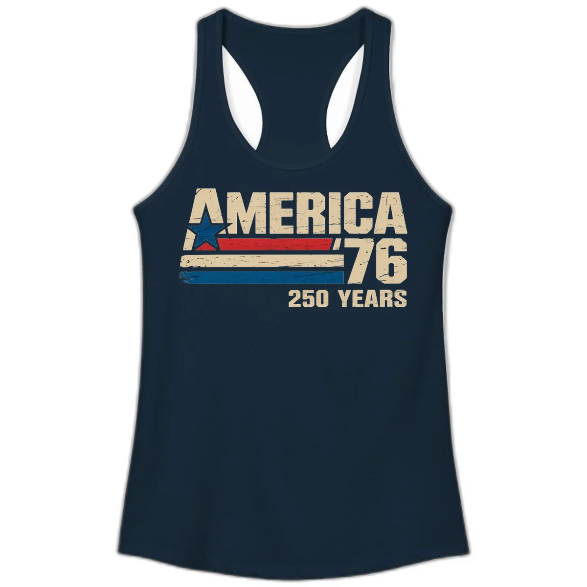 America '76 250 Years Ladies Tank in Solid Midnight Navy