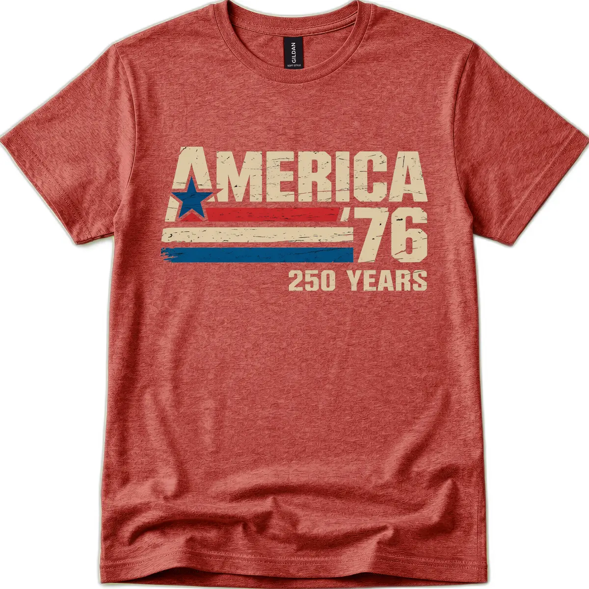 America '76 250 Years Commemorative Design T-Shirt in Heather Cardinal