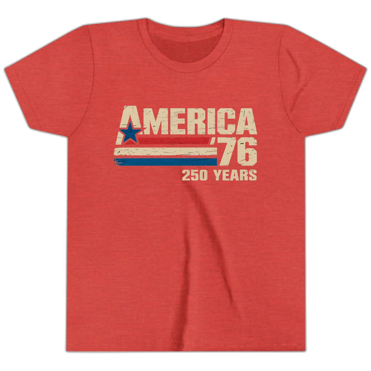 America '76 250 Years Commemorative Design Youth T-Shirt in Heather Red