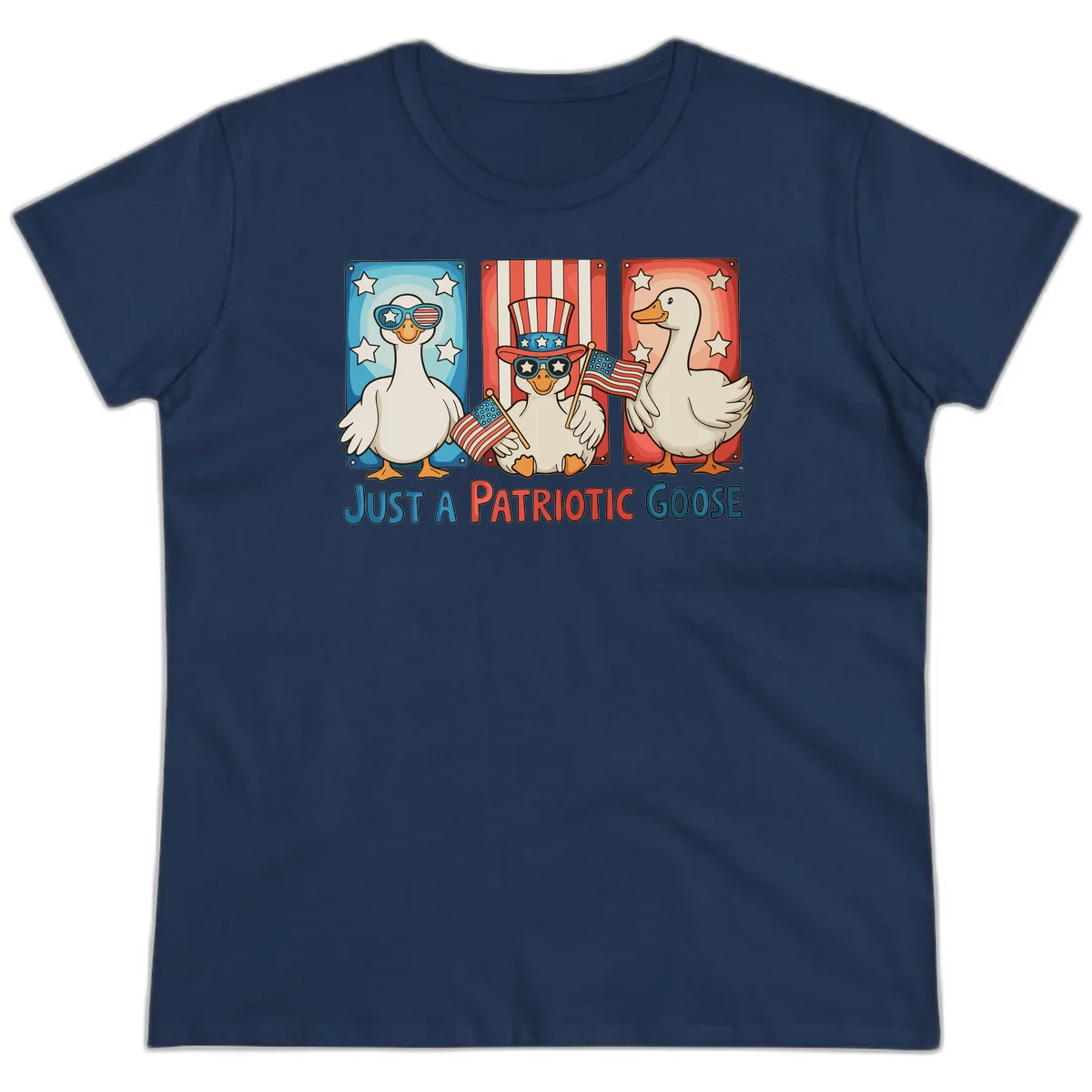 Just A Patriotic Goose Ladies Tee in Navy