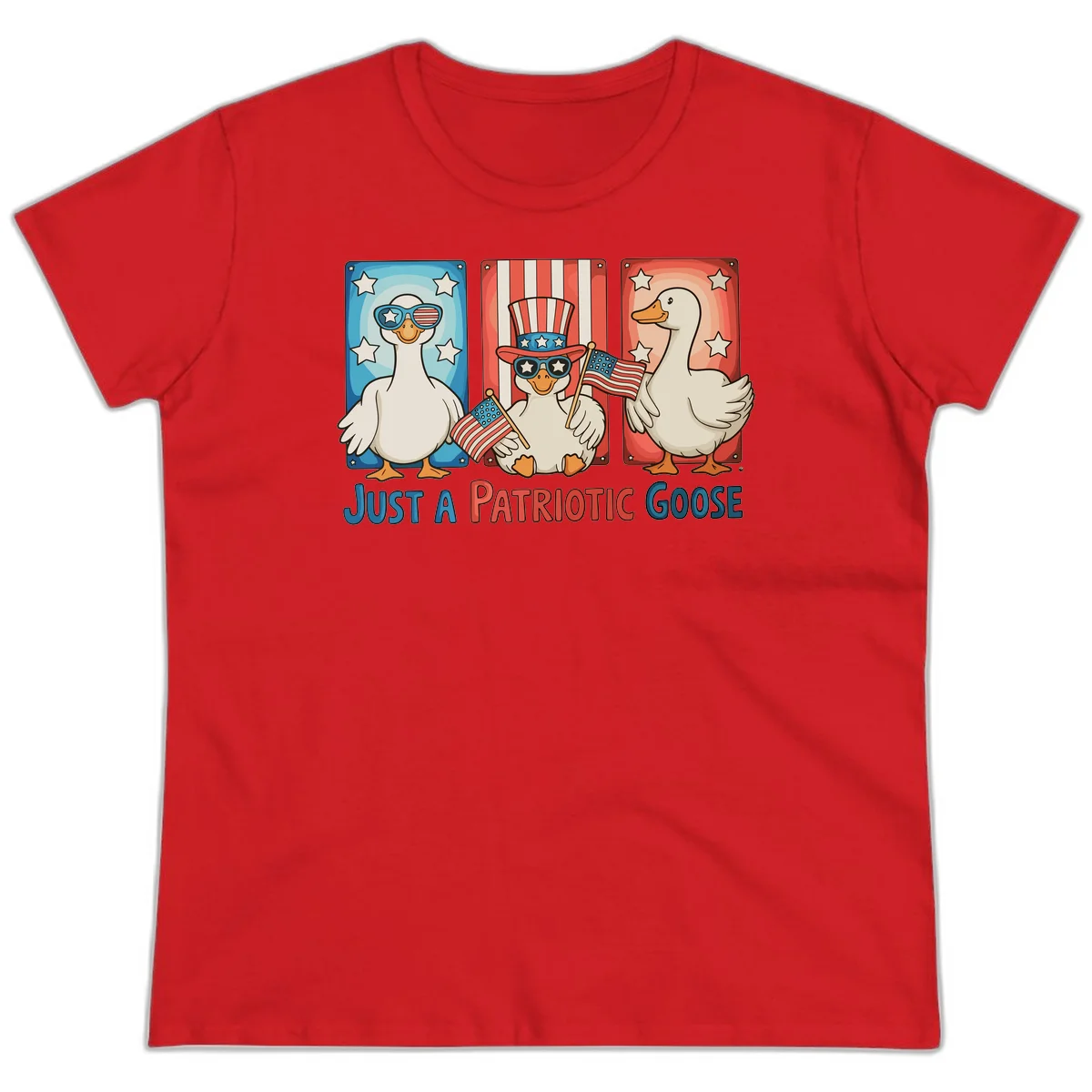 Just A Patriotic Goose Ladies Tee in Red