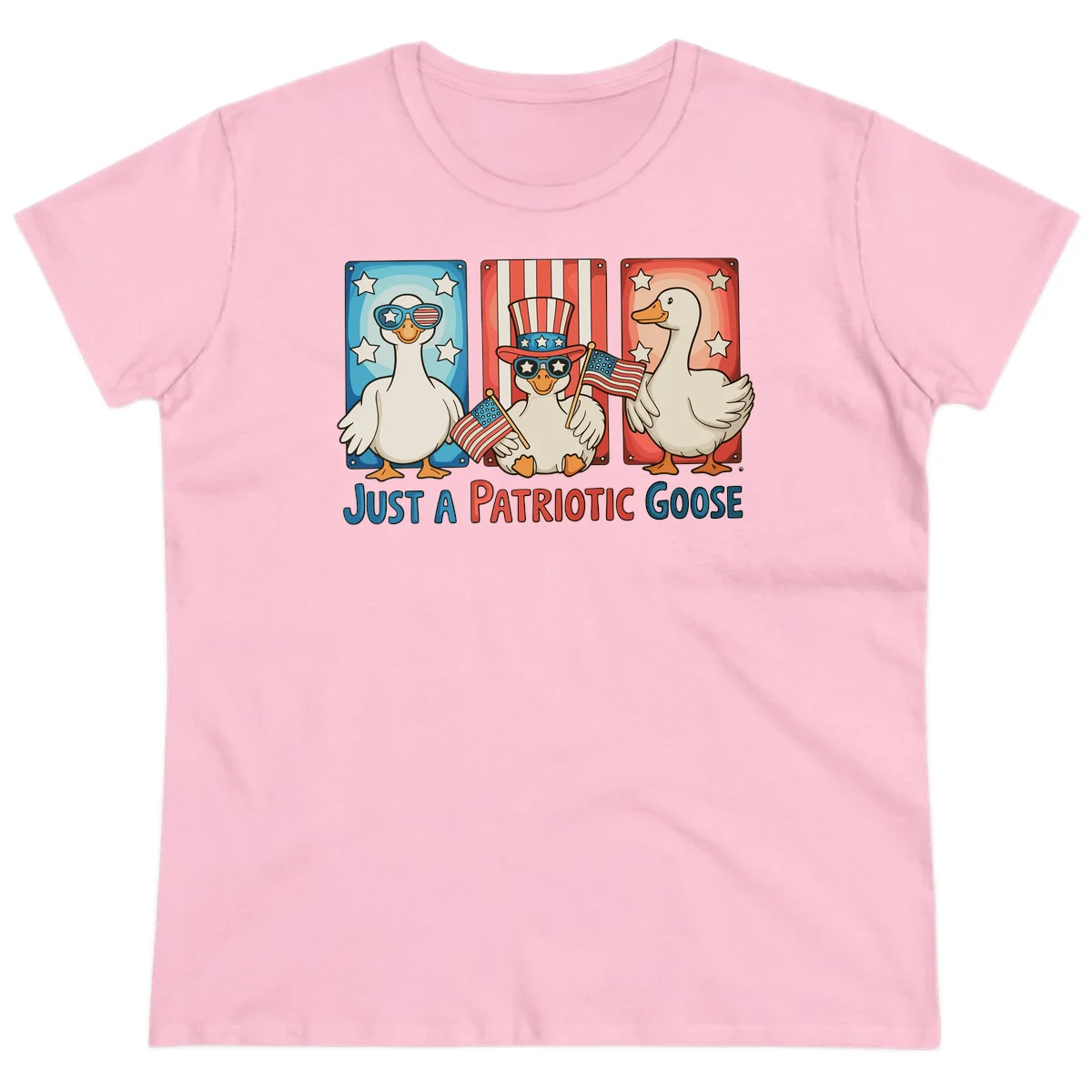 Just A Patriotic Goose Ladies Tee in Light Pink