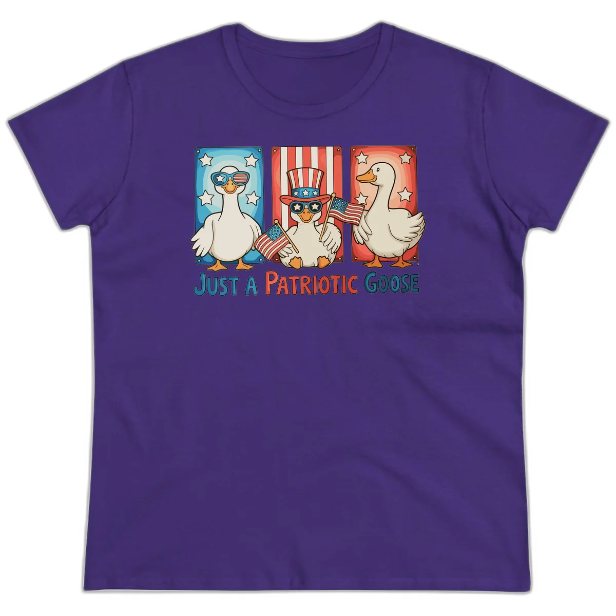 Just A Patriotic Goose Ladies Tee in Purple