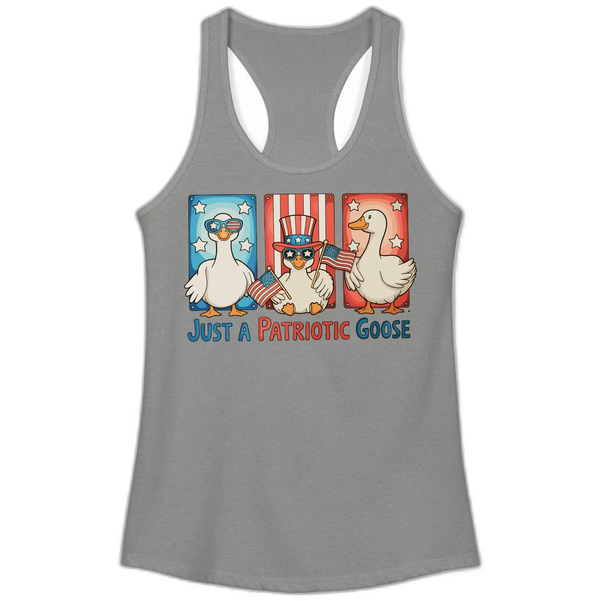 Just A Patriotic Goose Ladies Tank in Heather Grey