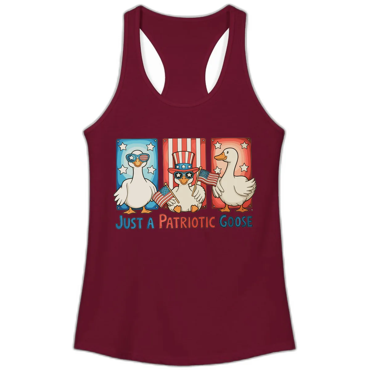 Just A Patriotic Goose Celebration Design Ladies Tank in Solid Cardinal Red