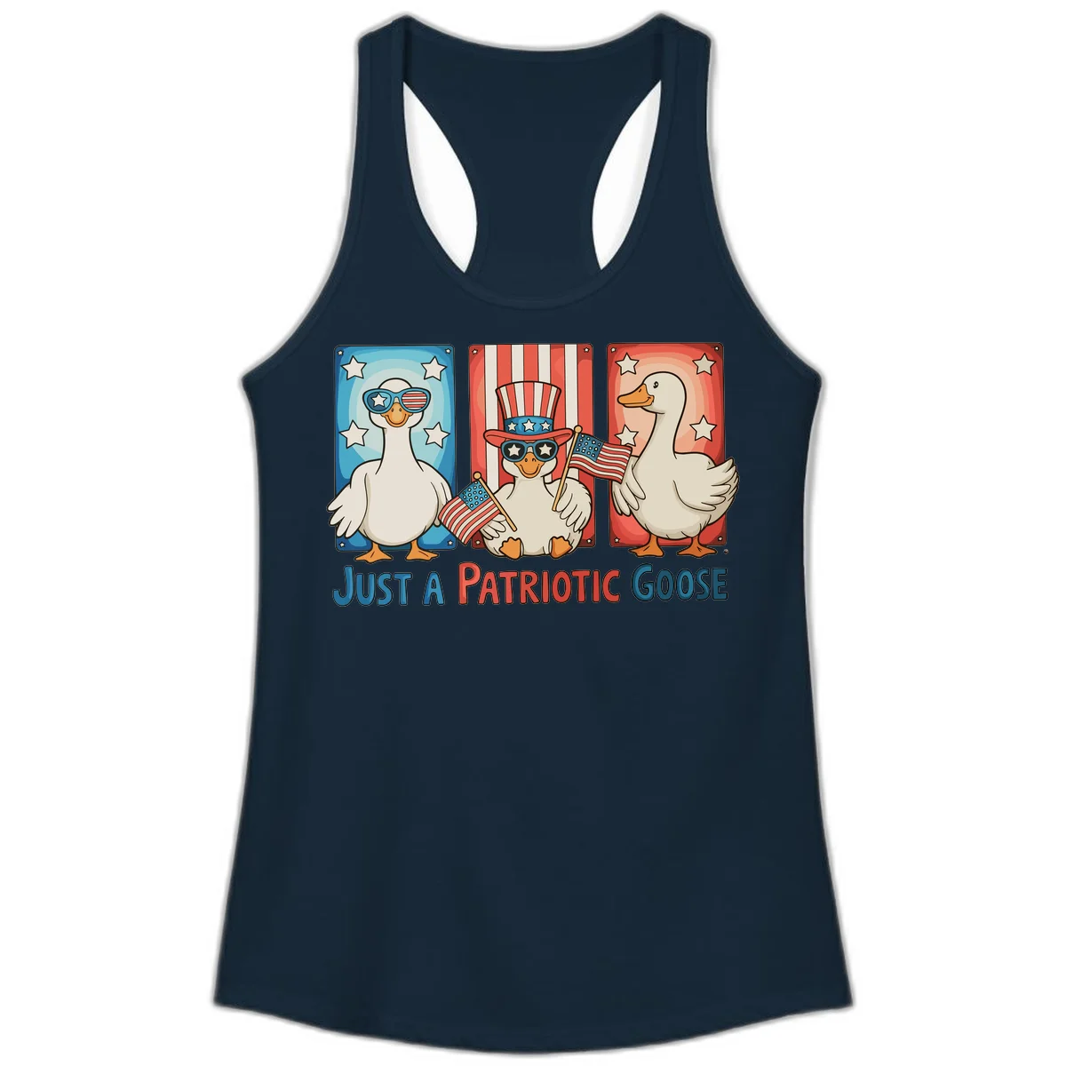 Just A Patriotic Goose Ladies Tank in Solid Midnight Navy
