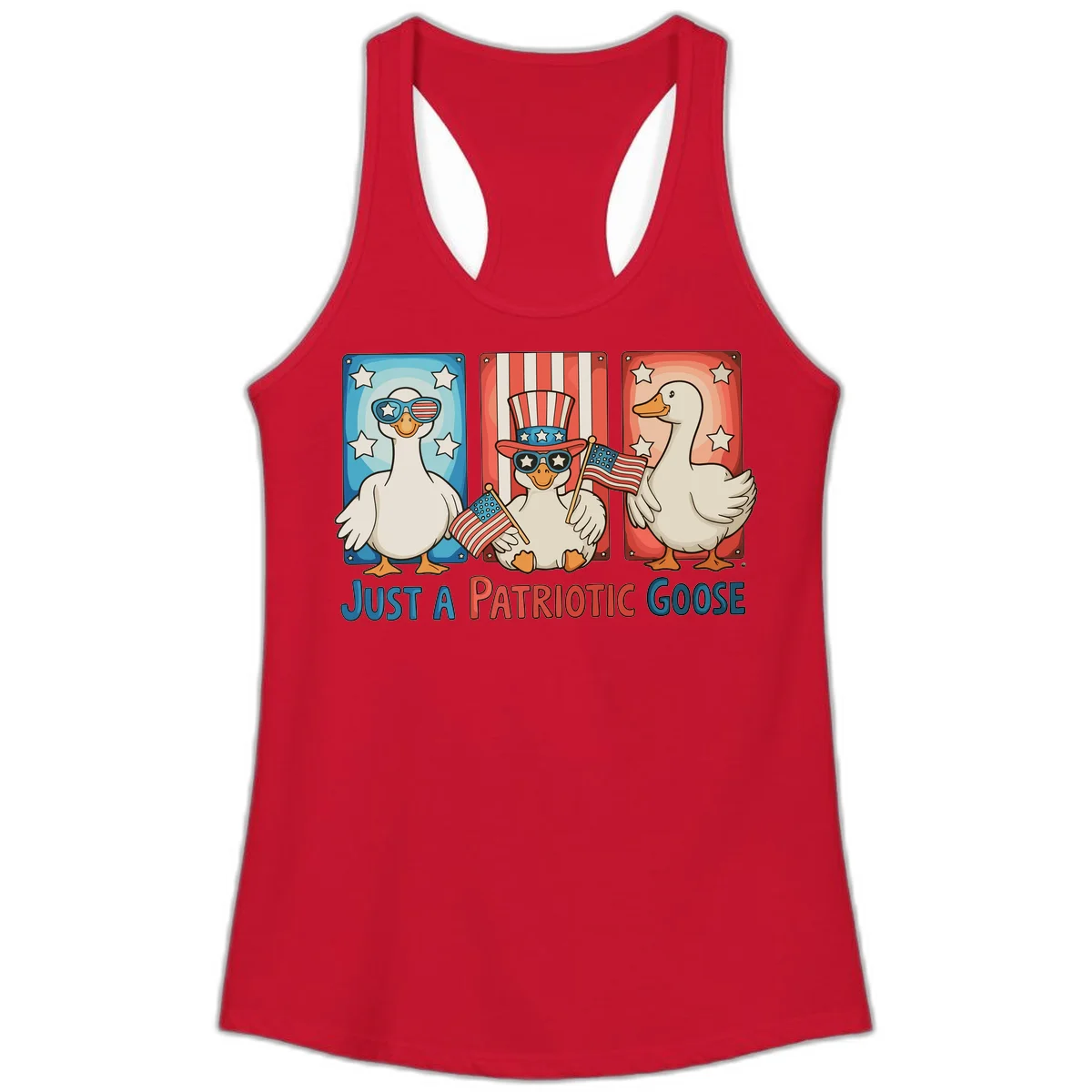 Just A Patriotic Goose Ladies Tank in Solid Red