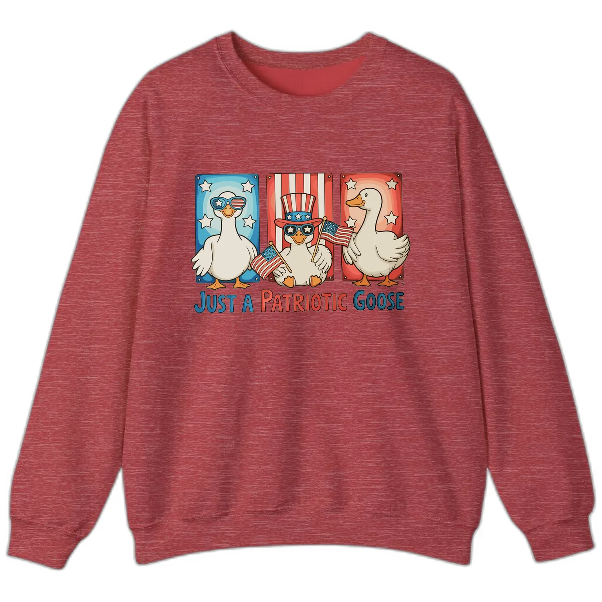 Just A Patriotic Goose Celebration Design Sweatshirt in Heather Scarlet Red