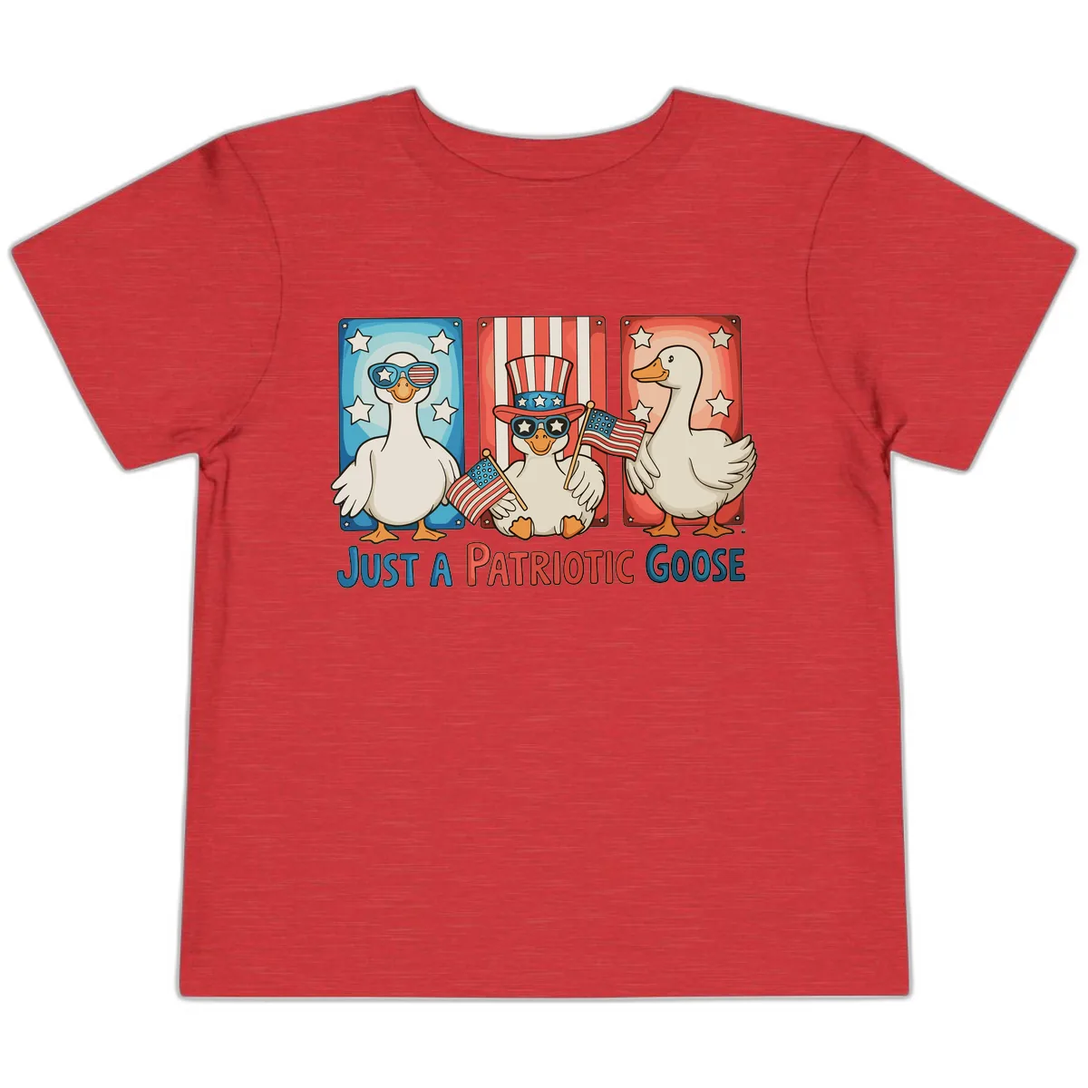 Just A Patriotic Goose Celebration Design Toddler T-Shirt in Heather Red