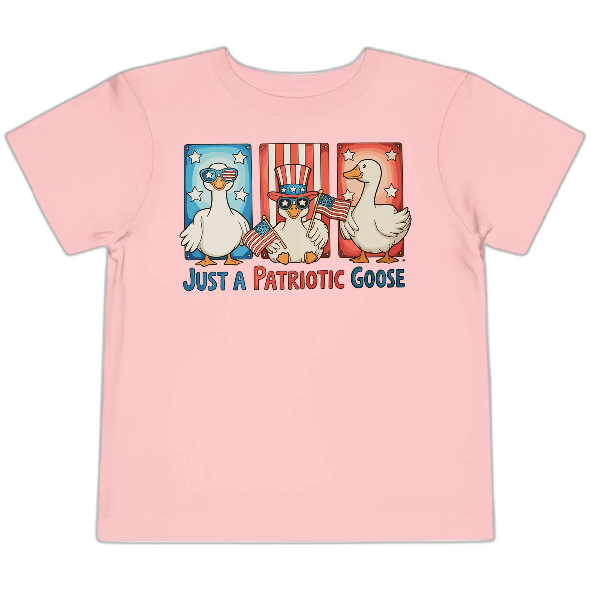 Just A Patriotic Goose Toddler T-Shirt in Pink