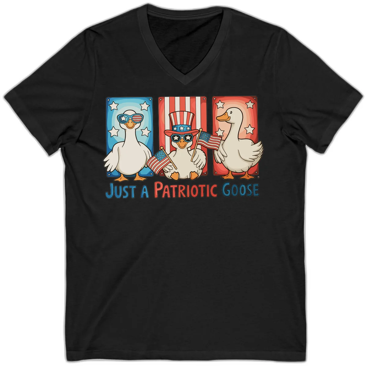 Just A Patriotic Goose V-Neck in Black
