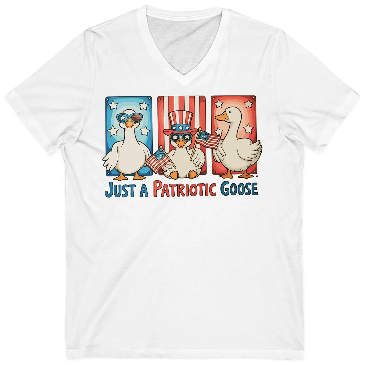 Just A Patriotic Goose V-Neck in White