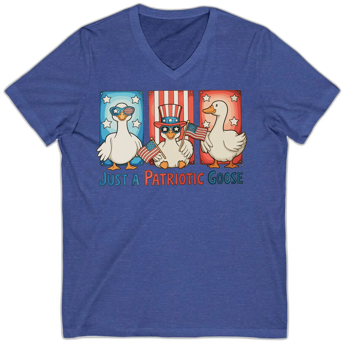 Just A Patriotic Goose V-Neck in Heather True Royal