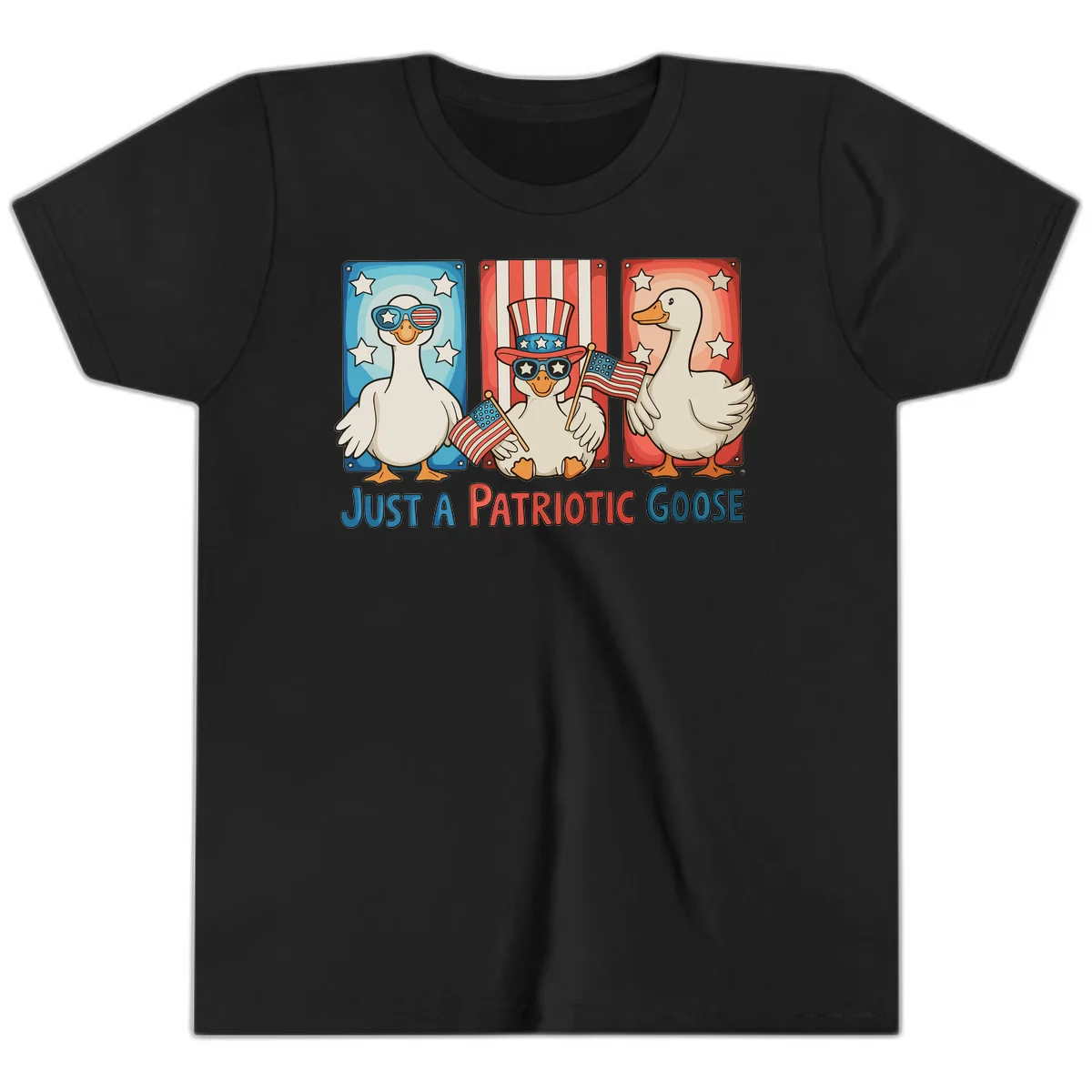 Just A Patriotic Goose Youth T-Shirt in Black
