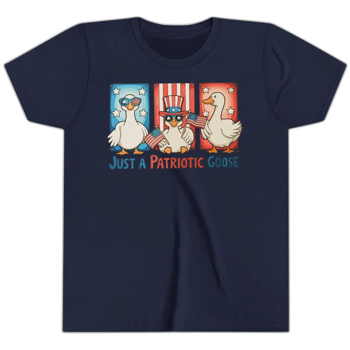 Just A Patriotic Goose Youth T-Shirt in Navy