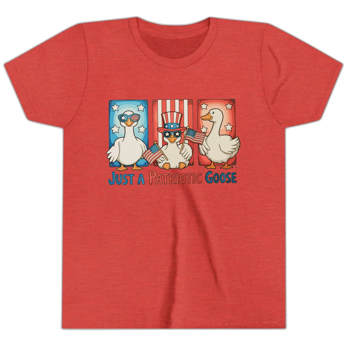 Just A Patriotic Goose Celebration Design Youth T-Shirt in Heather Red
