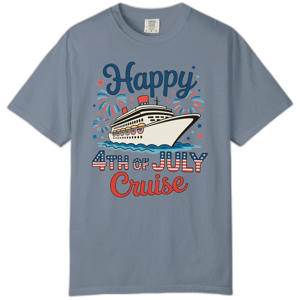 Happy 4th of July Cruise Comfort Tee in Blue Jean