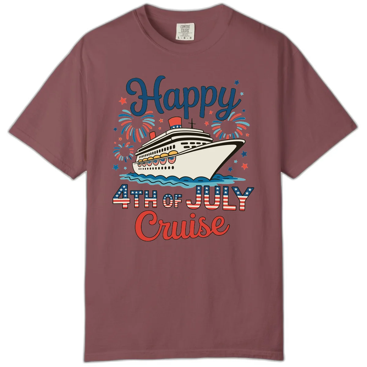 Happy 4th of July Cruise Comfort Tee in Brick