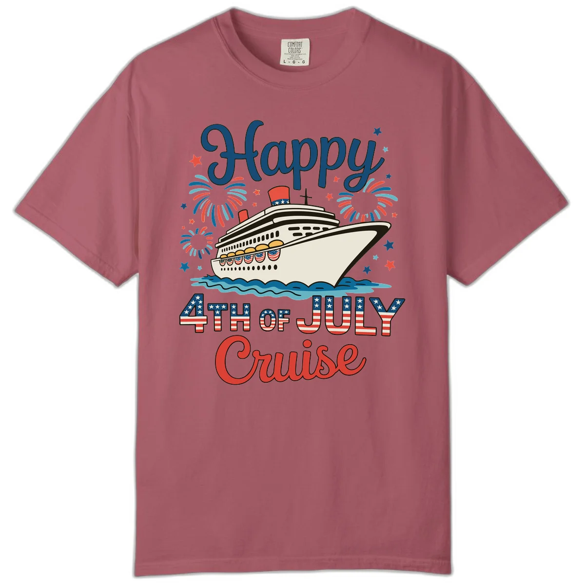 Happy 4th of July Cruise Comfort Tee in Crimson