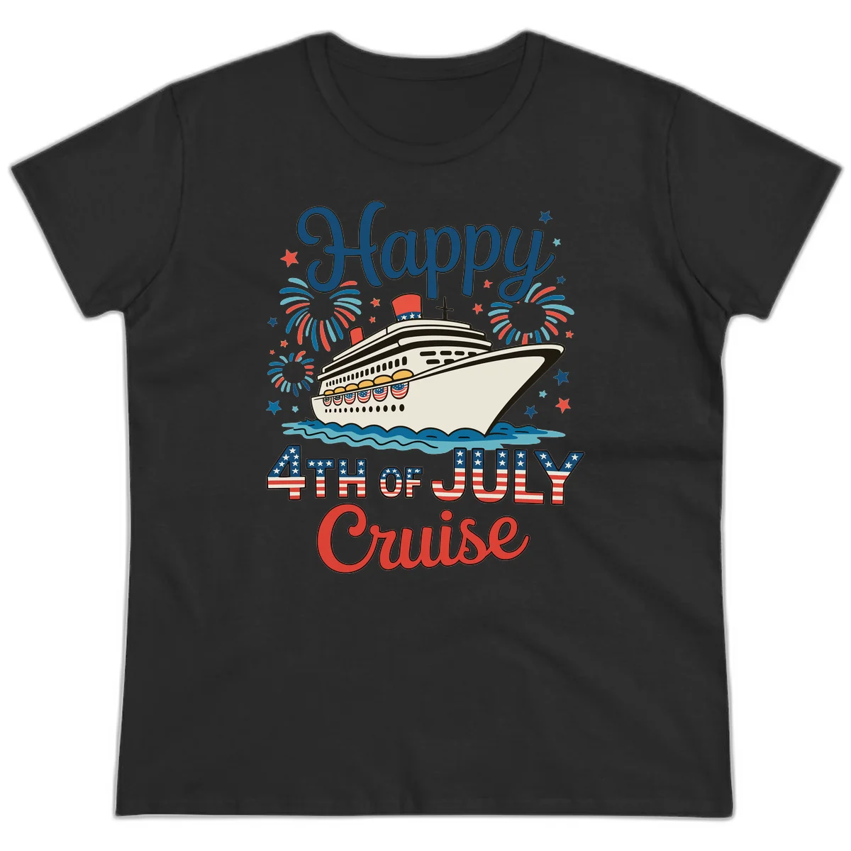 Happy 4th of July Cruise Ladies Tee in Black