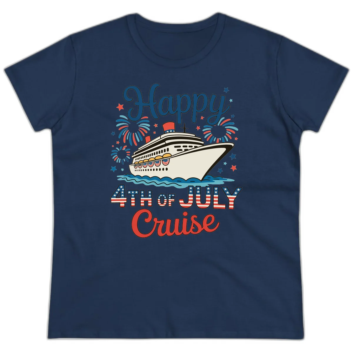 Happy 4th of July Cruise Ladies Tee in Navy