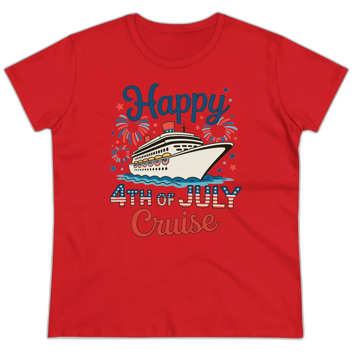 Happy 4th of July Cruise Ladies Tee in Red