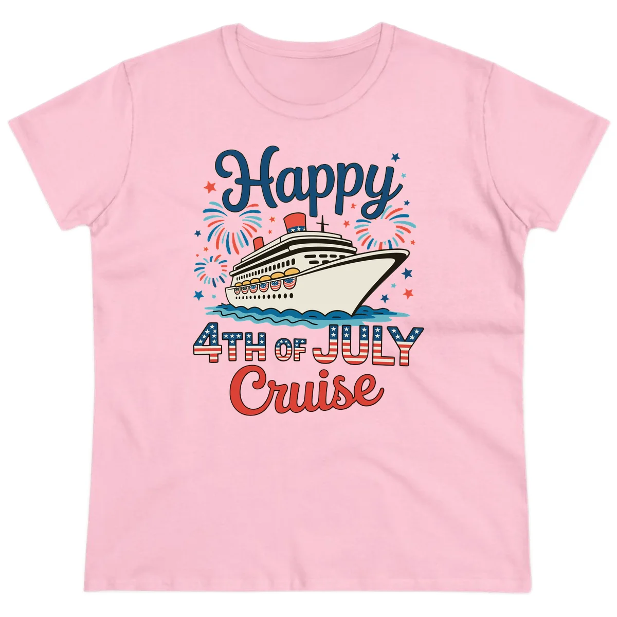 Happy 4th of July Cruise Ladies Tee in Light Pink