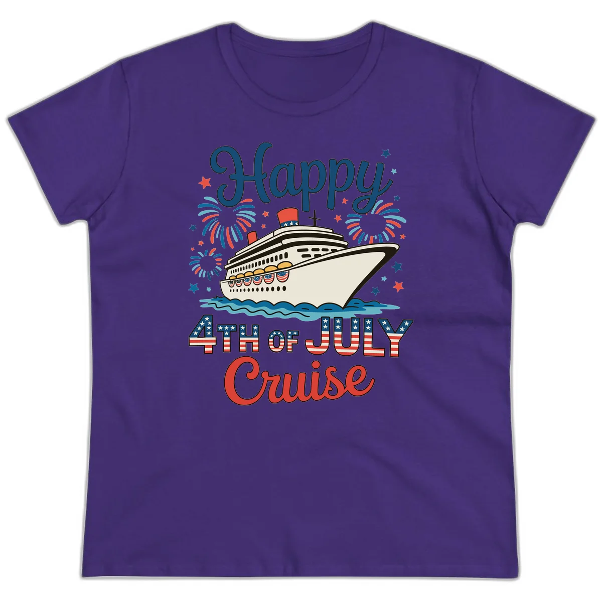 Happy 4th of July Cruise Ladies Tee in Purple