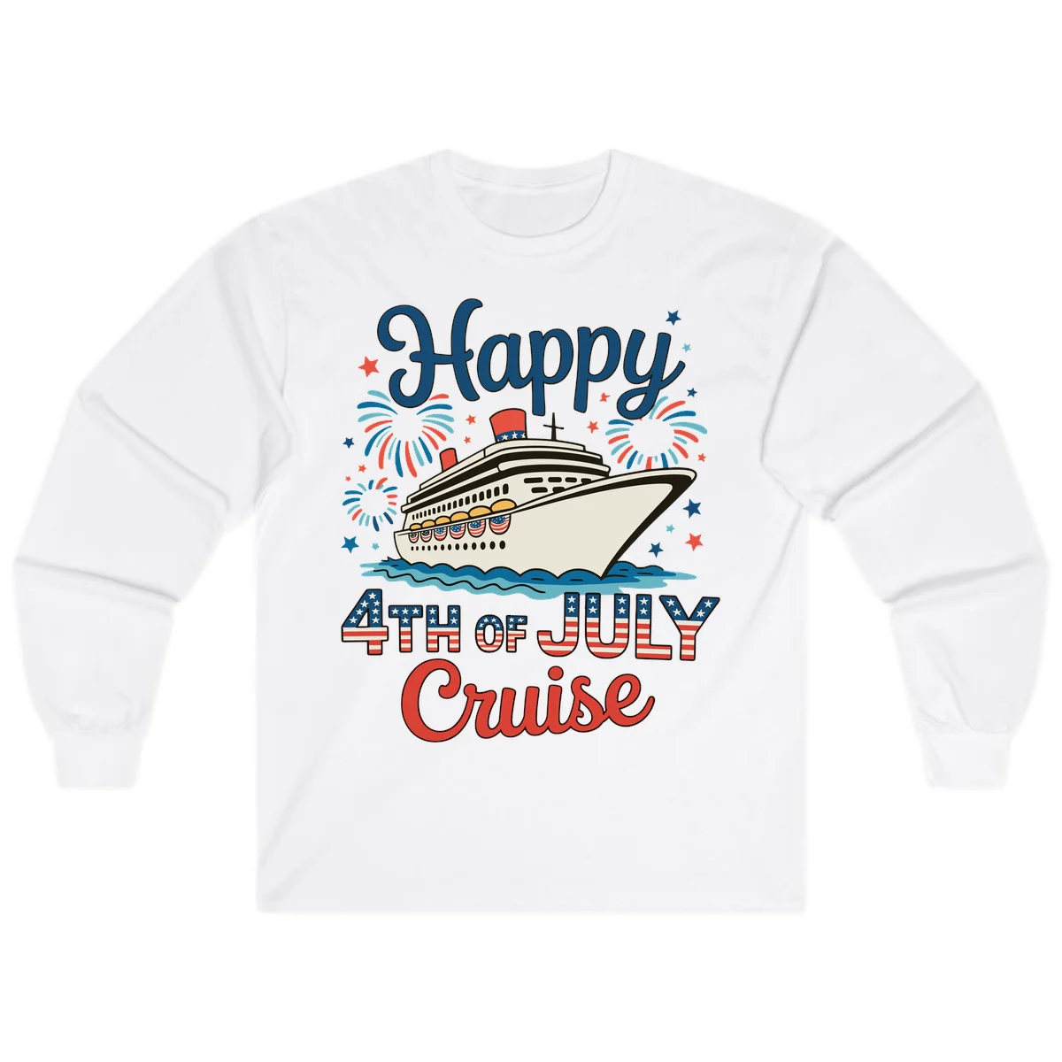 Happy 4th of July Cruise Long Sleeve in White