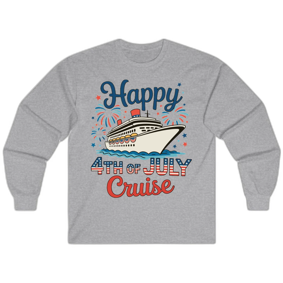 Happy 4th of July Cruise Long Sleeve in Sport Grey