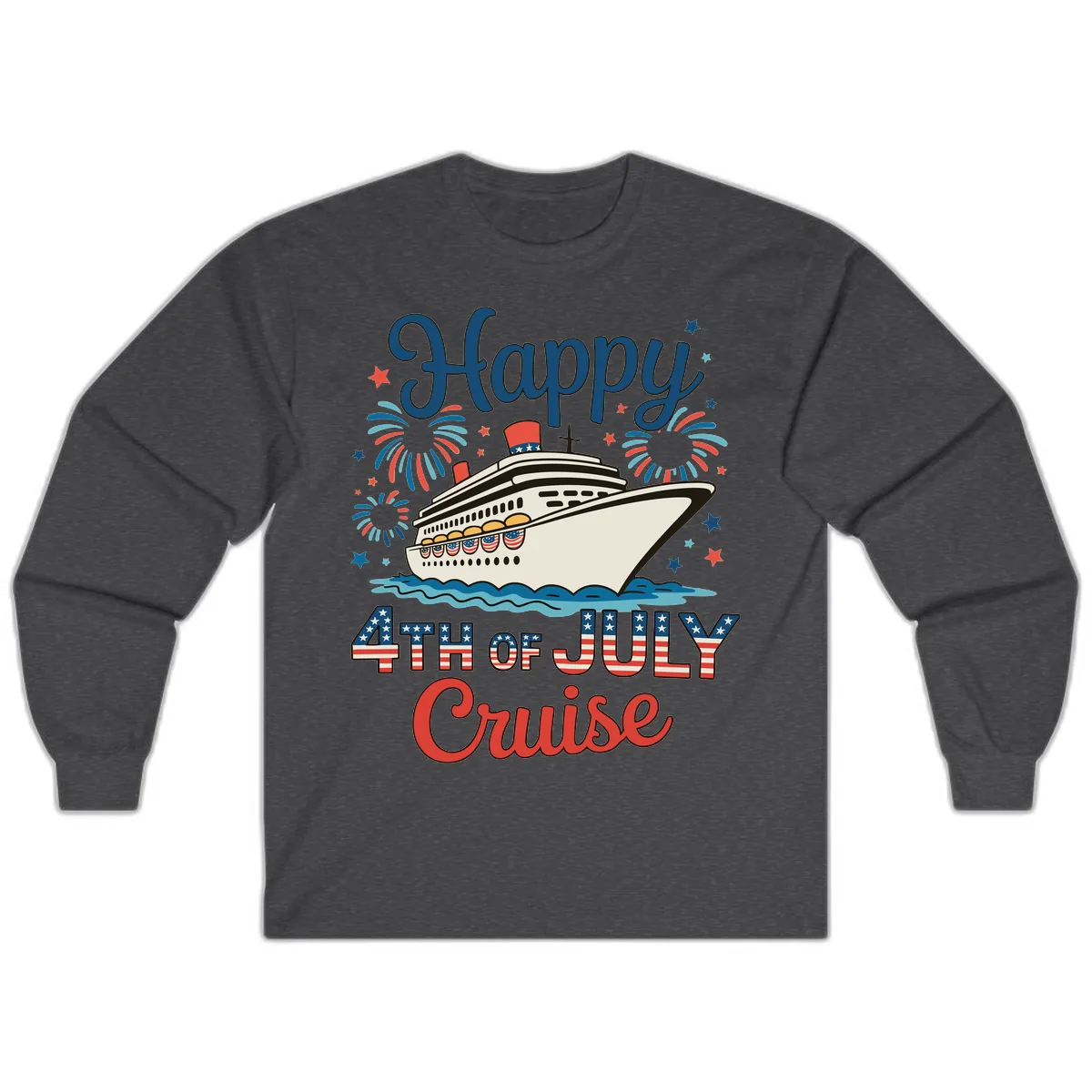 Happy 4th of July Cruise Celebration Design Long Sleeve in Dark Heather