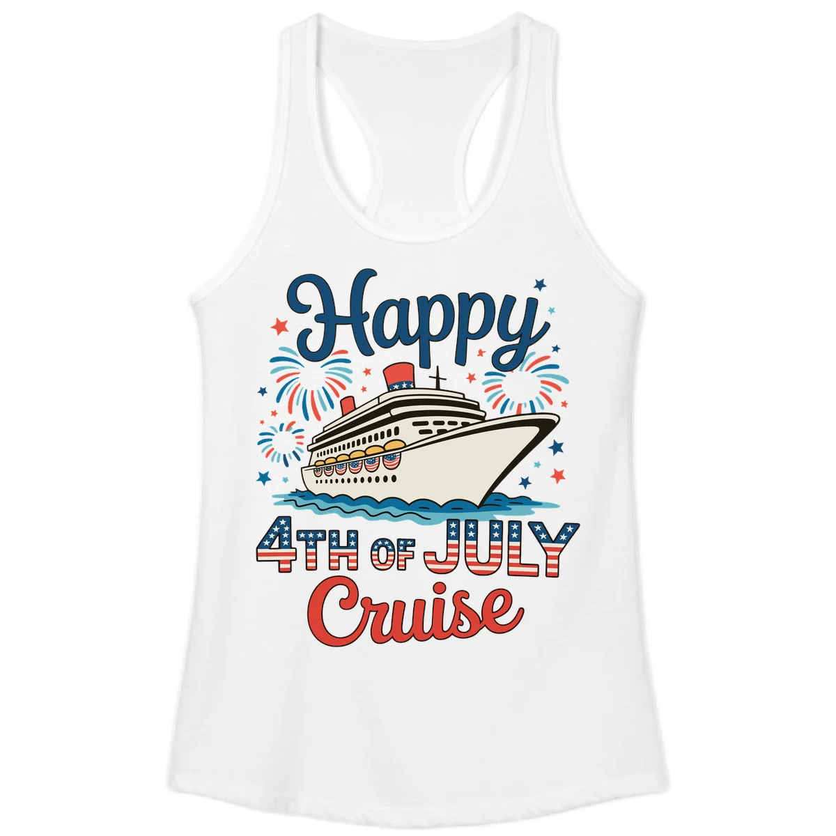 Happy 4th of July Cruise Ladies Tank in White