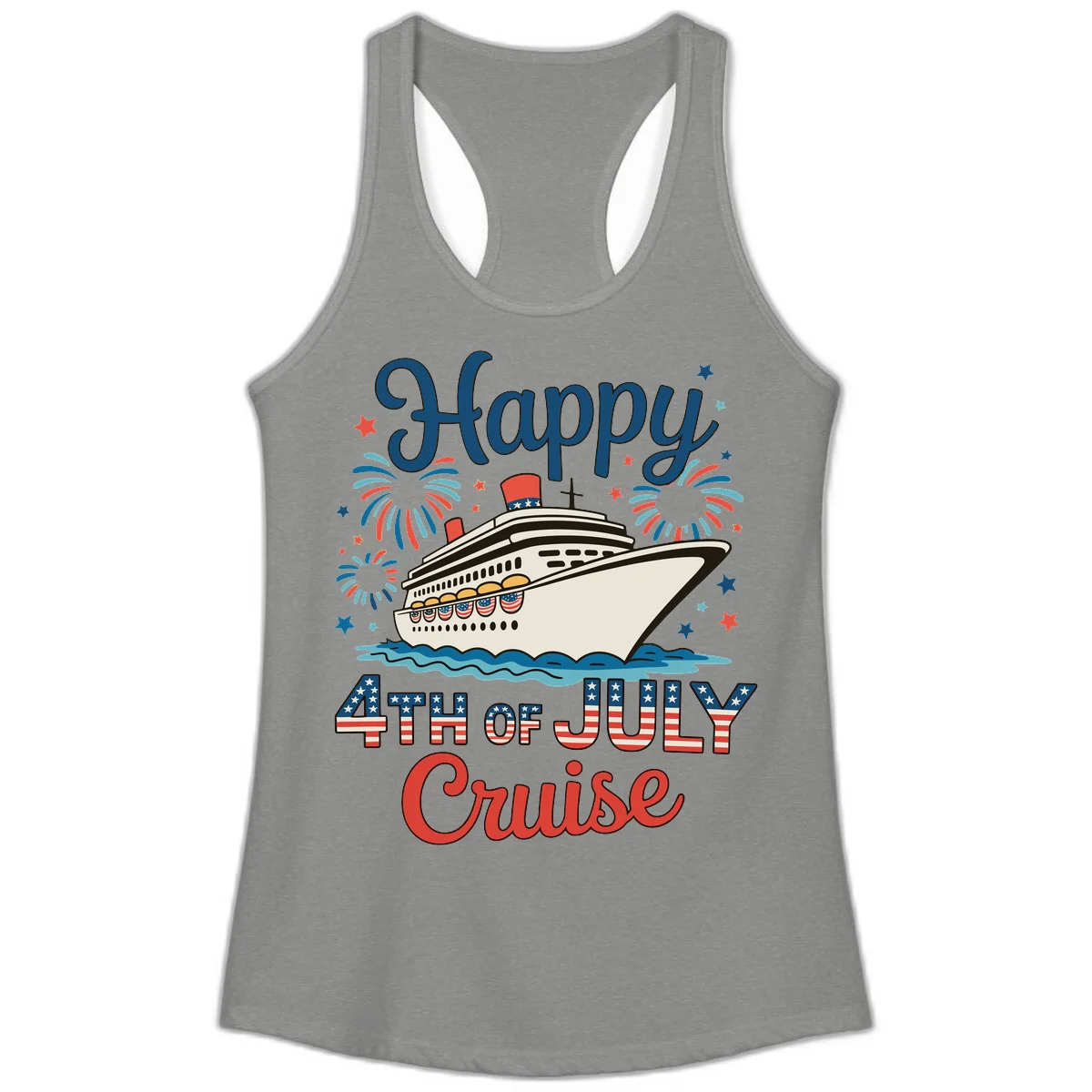Happy 4th of July Cruise Ladies Tank in Heather Grey