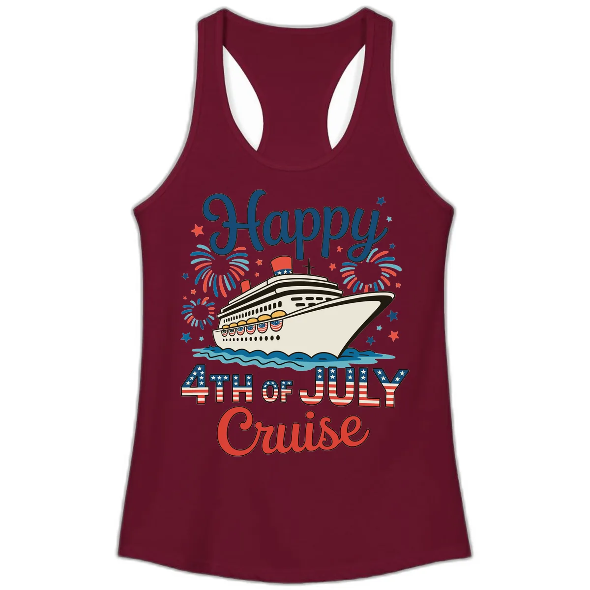 Happy 4th of July Cruise Celebration Design Ladies Tank in Solid Cardinal Red