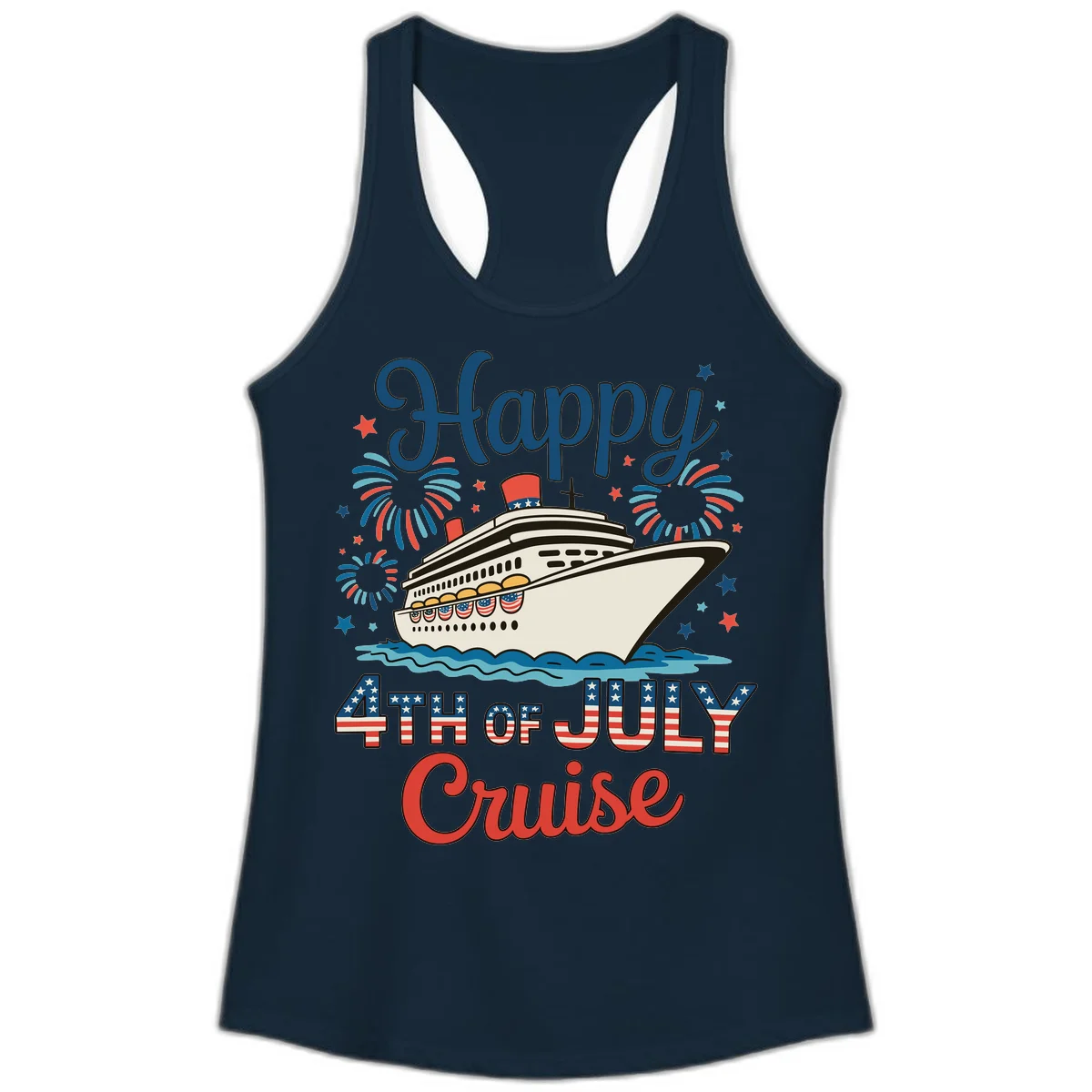 Happy 4th of July Cruise Ladies Tank in Solid Midnight Navy