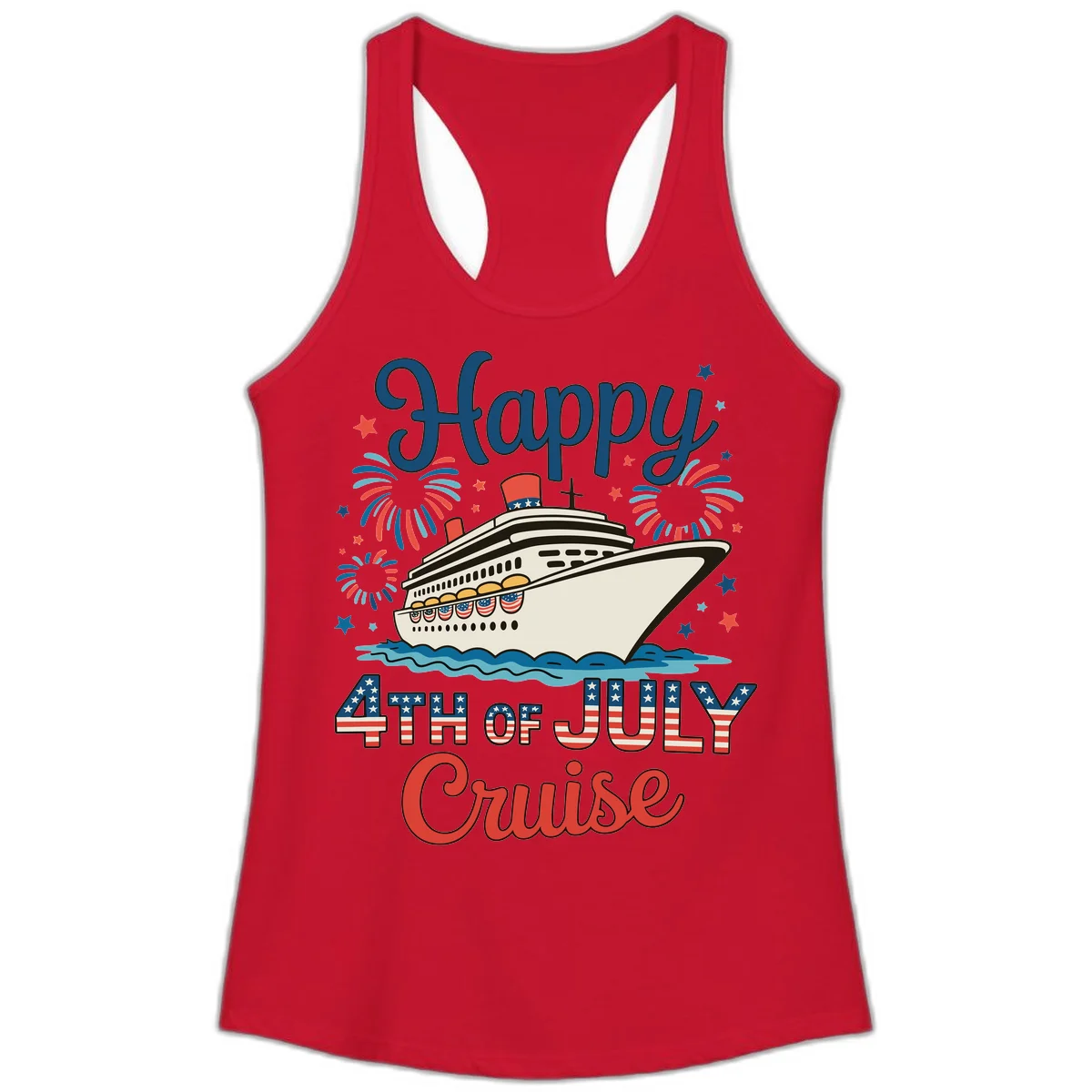 Happy 4th of July Cruise Ladies Tank in Solid Red