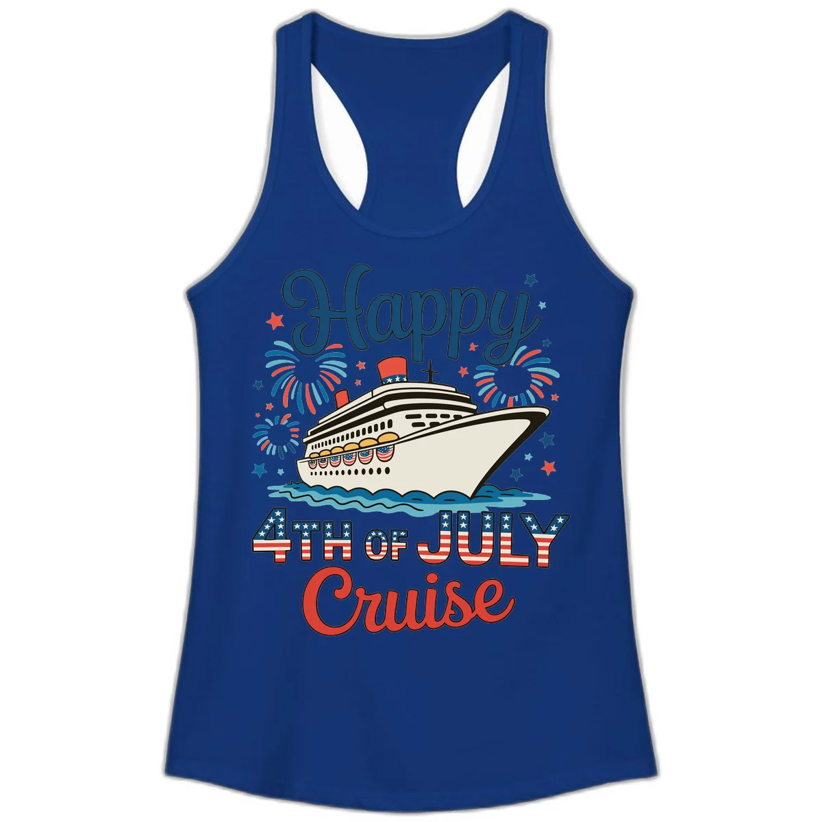 Happy 4th of July Cruise Ladies Tank in Solid Royal