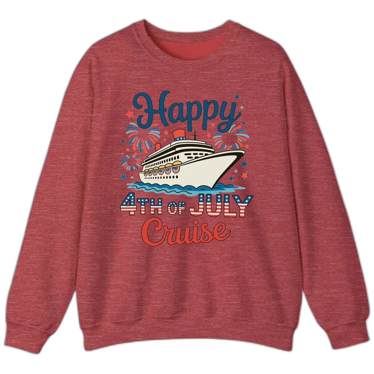Happy 4th of July Cruise Celebration Design Sweatshirt in Heather Scarlet Red