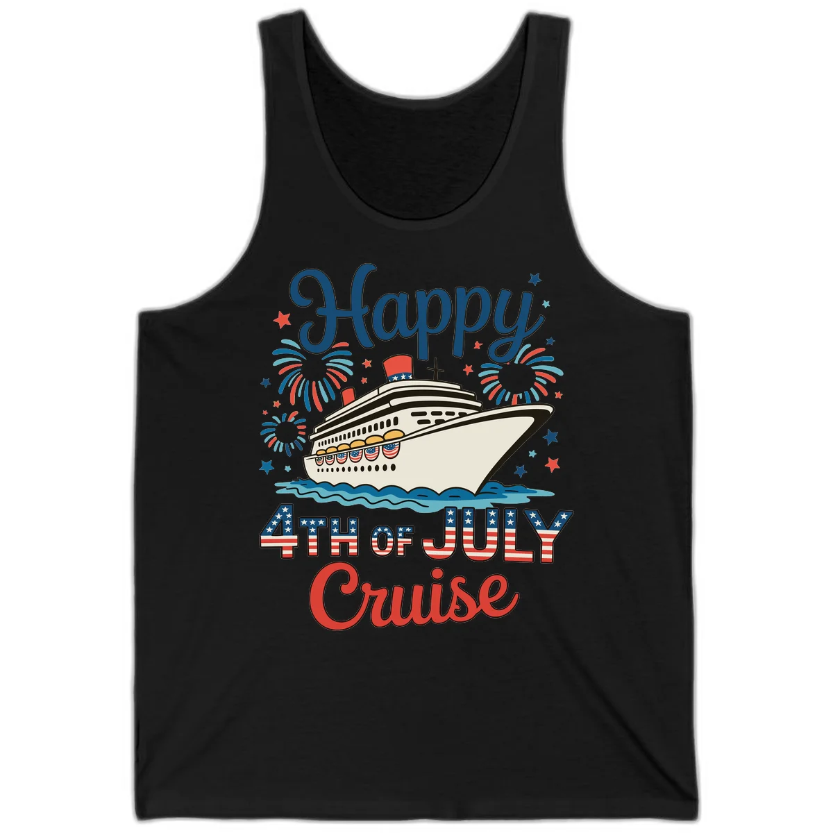 Happy 4th of July Cruise Tank in Black