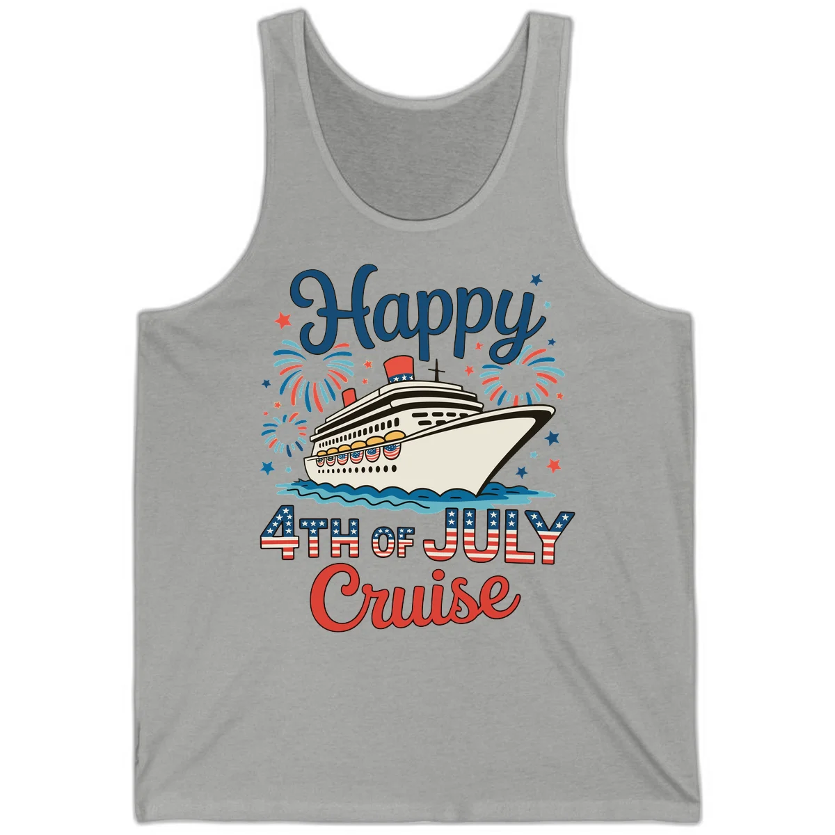Happy 4th of July Cruise Tank in Athletic Heather