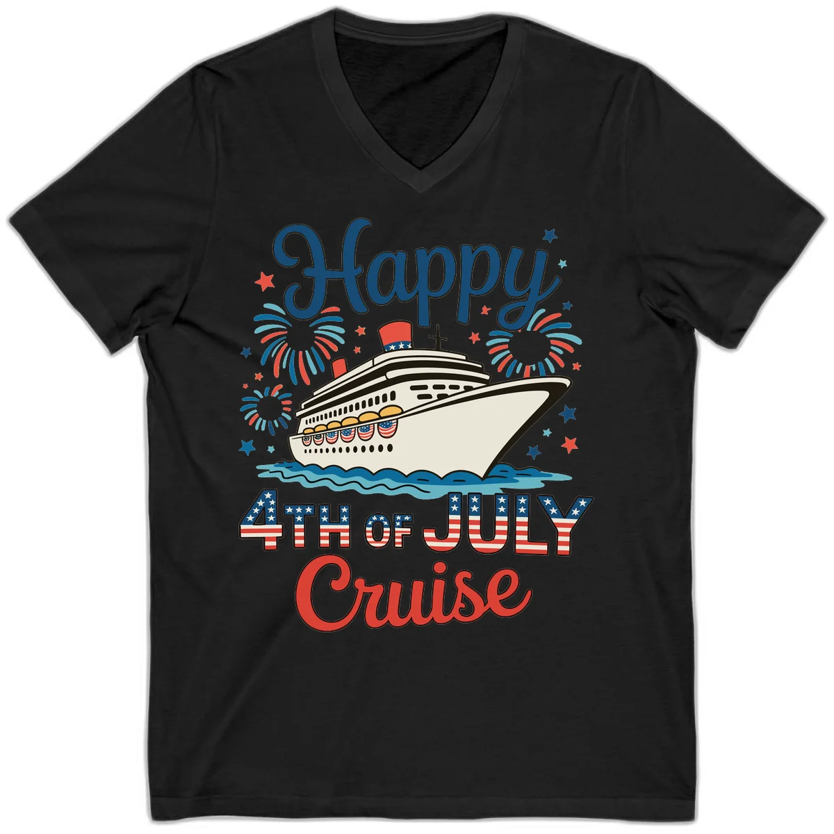 Happy 4th of July Cruise V-Neck in Black