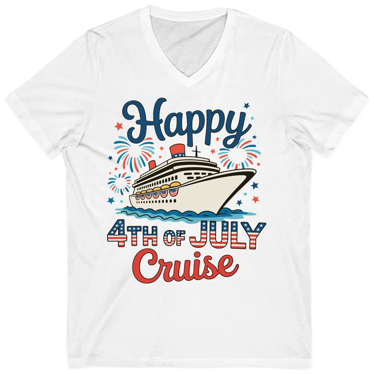 Happy 4th of July Cruise V-Neck in White