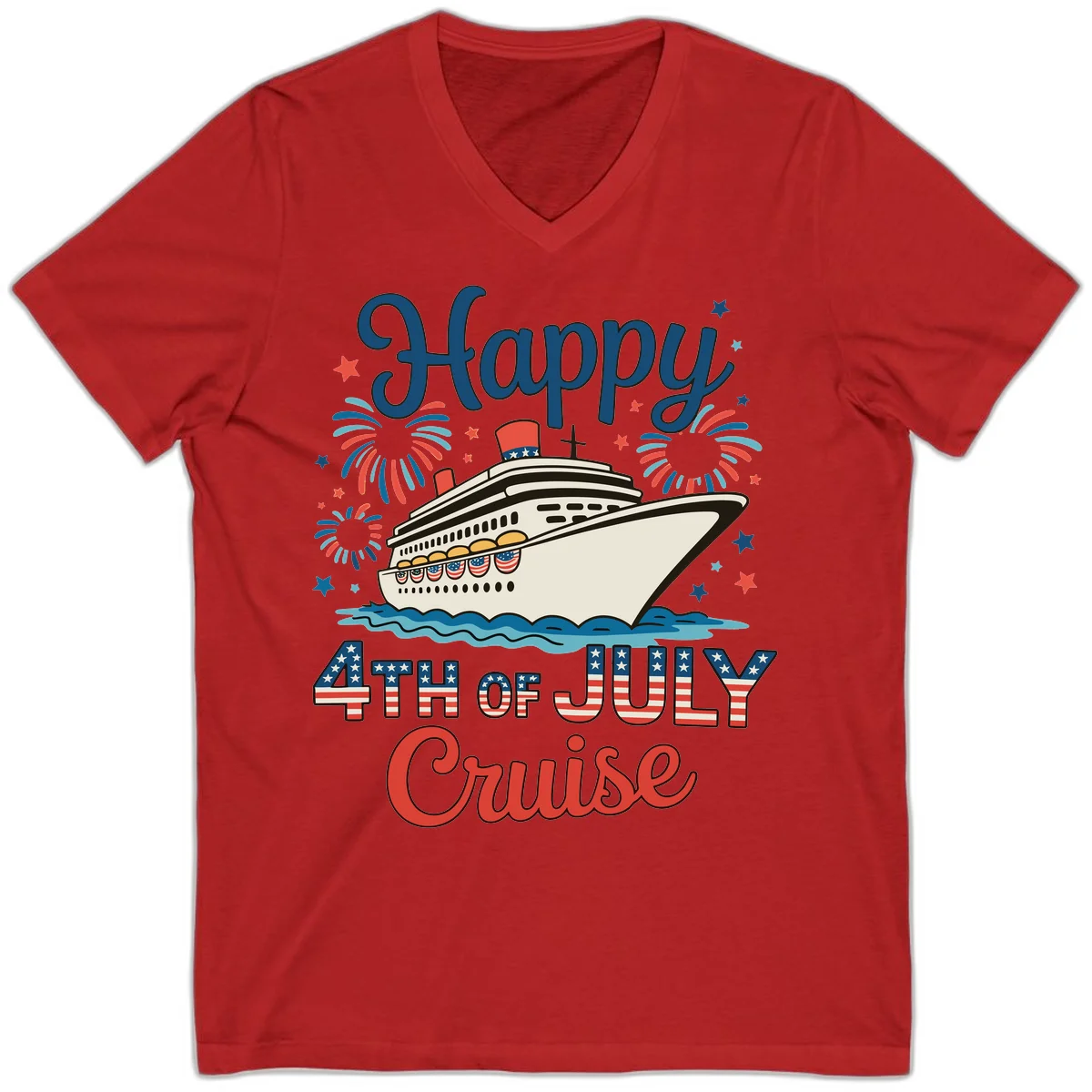 Happy 4th of July Cruise V-Neck in Red